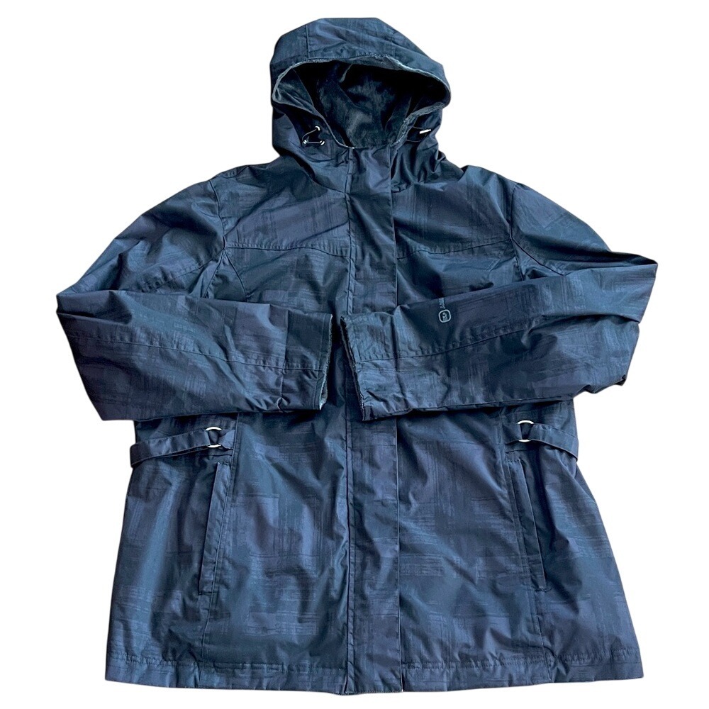 Free Country Men's Black Gray Hooded‎ Winter Fleece Lined Jacket Large
